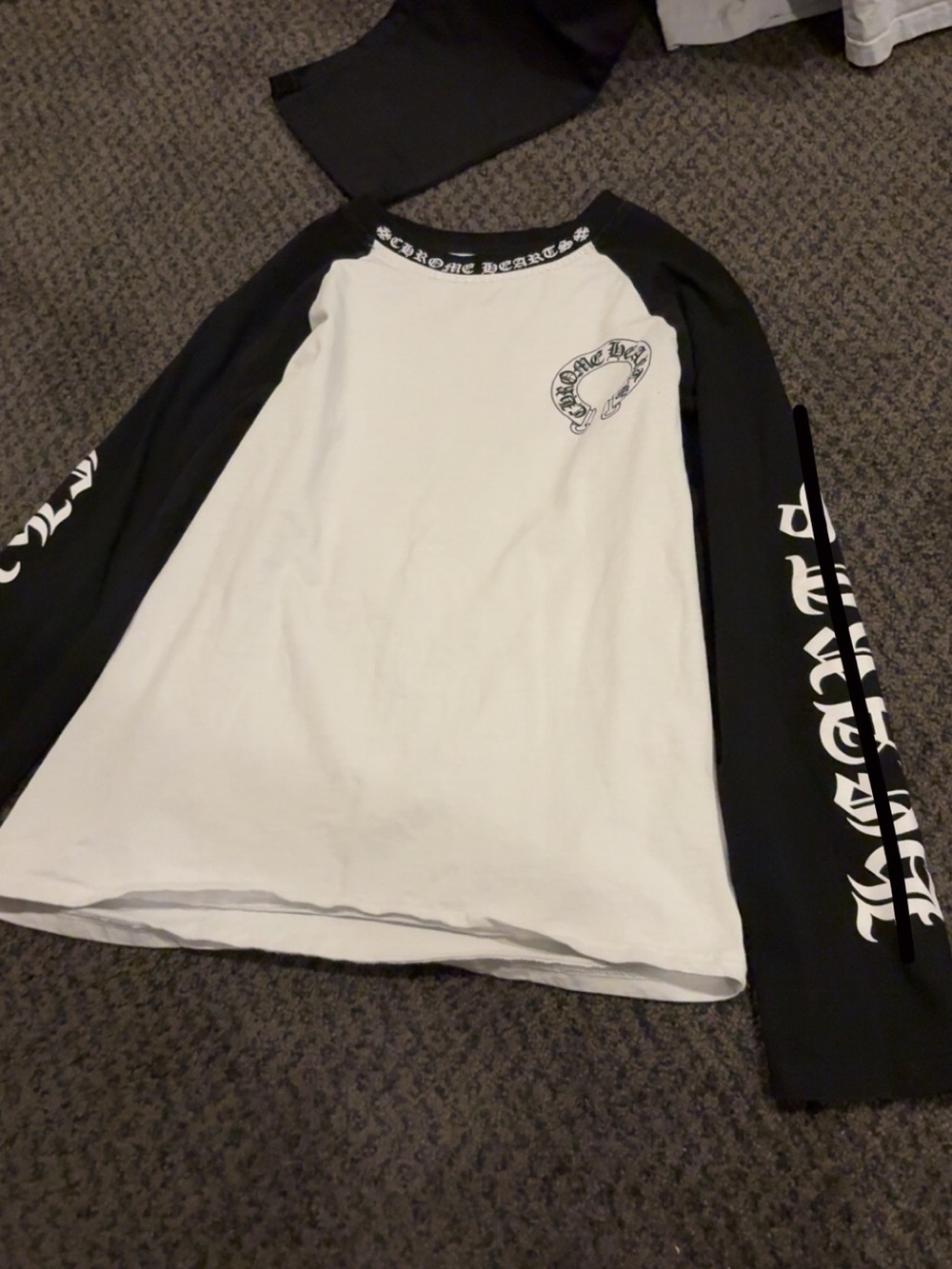 Chrome Hearts Black & White Raglan Long Sleeve Tee for Kids